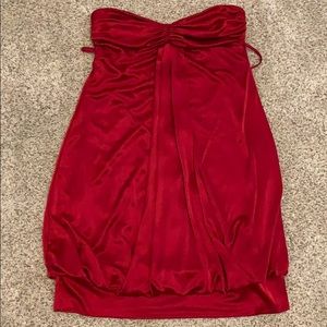 Red strapless dress